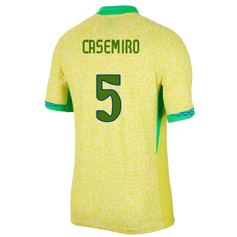 Danxen Heren Brazilië Casemiro #5 Geel Thuisshirt Thuistenue 24-26 T-Shirt