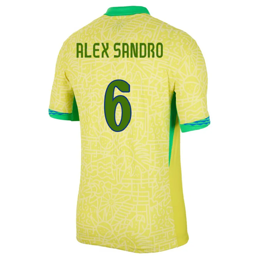 Danxen Heren Brazilië Alex Sandro #6 Geel Thuisshirt Thuistenue 24-26 T-Shirt
