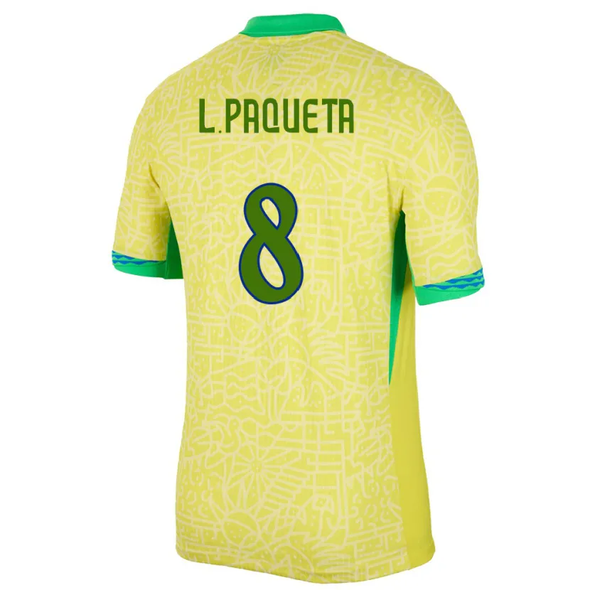 Danxen Heren Brazilië Lucas Paqueta #8 Geel Thuisshirt Thuistenue 24-26 T-Shirt