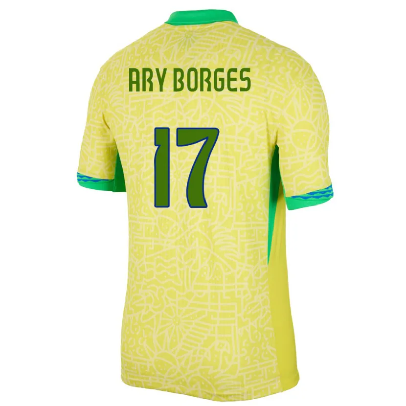 Danxen Heren Brazilië Ary Borges #17 Geel Thuisshirt Thuistenue 24-26 T-Shirt