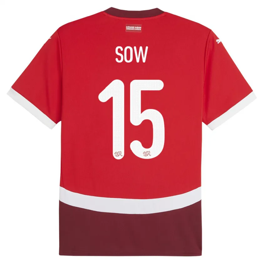 Danxen Heren Zwitserland Djibril Sow #15 Rood Thuisshirt Thuistenue 24-26 T-Shirt