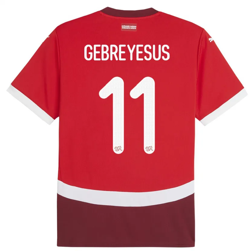 Danxen Heren Zwitserland Esey Gebreyesus #11 Rood Thuisshirt Thuistenue 24-26 T-Shirt