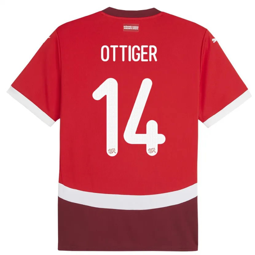 Danxen Heren Zwitserland Severin Ottiger #14 Rood Thuisshirt Thuistenue 24-26 T-Shirt