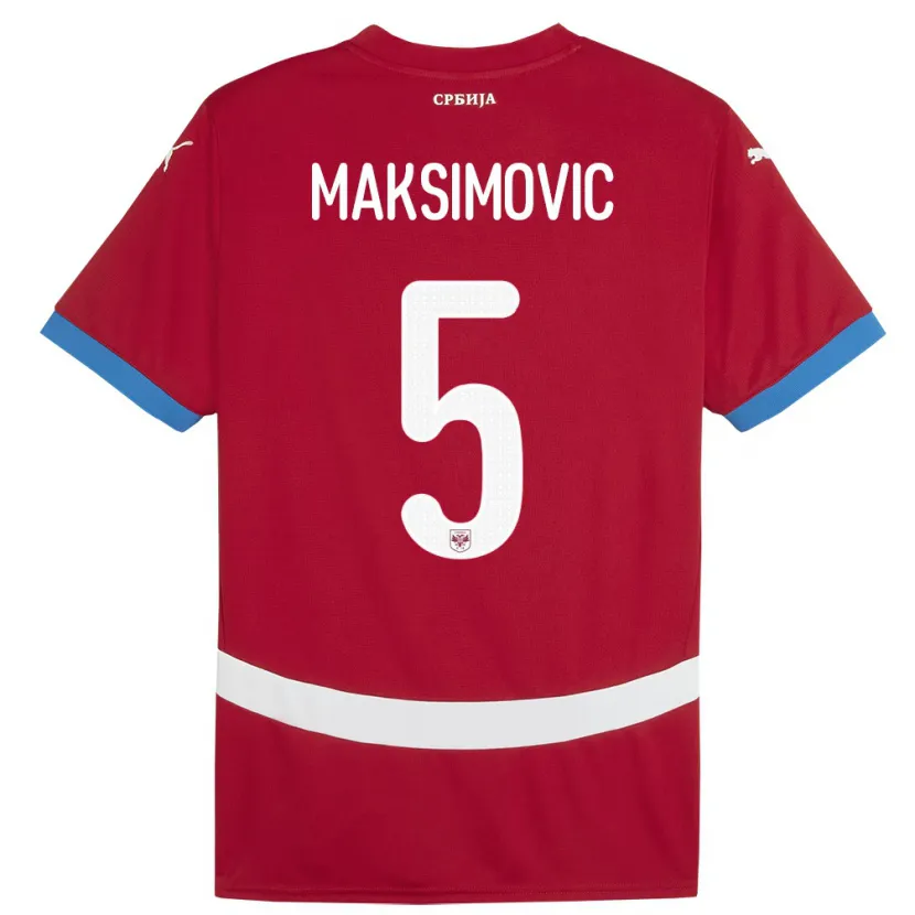 Danxen Heren Servië Nemanja Maksimovic #5 Rood Thuisshirt Thuistenue 24-26 T-Shirt