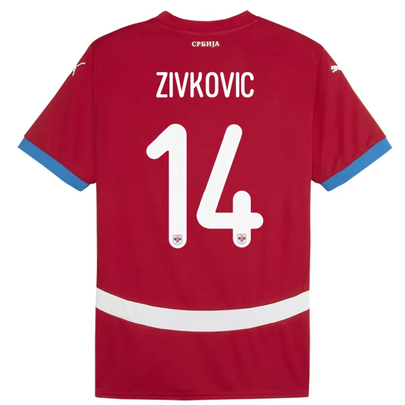 Danxen Heren Servië Andrija Zivkovic #14 Rood Thuisshirt Thuistenue 24-26 T-Shirt