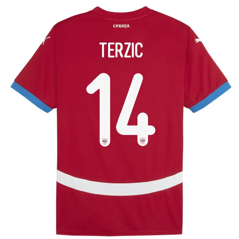 Danxen Heren Servië Aleksa Terzic #14 Rood Thuisshirt Thuistenue 24-26 T-Shirt