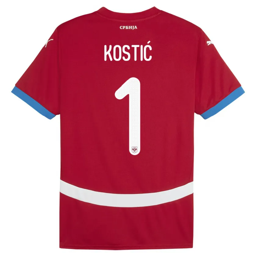 Danxen Heren Servië Milica Kostic #1 Rood Thuisshirt Thuistenue 24-26 T-Shirt