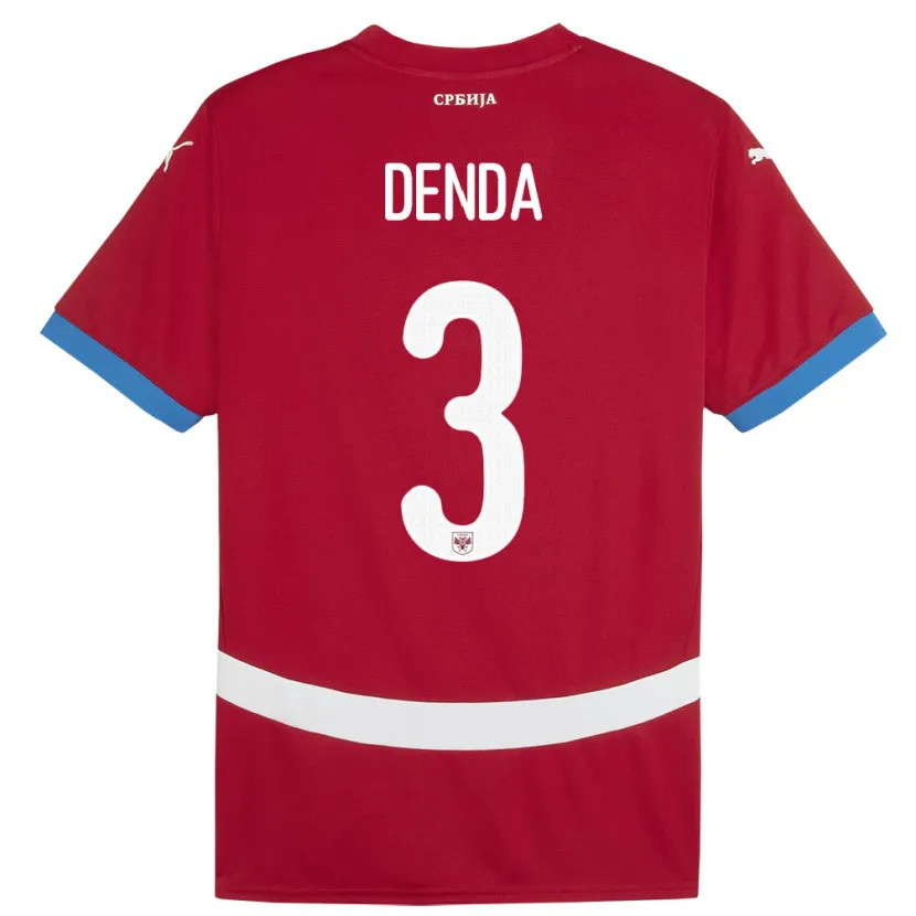 Danxen Heren Servië Milica Denda #3 Rood Thuisshirt Thuistenue 24-26 T-Shirt
