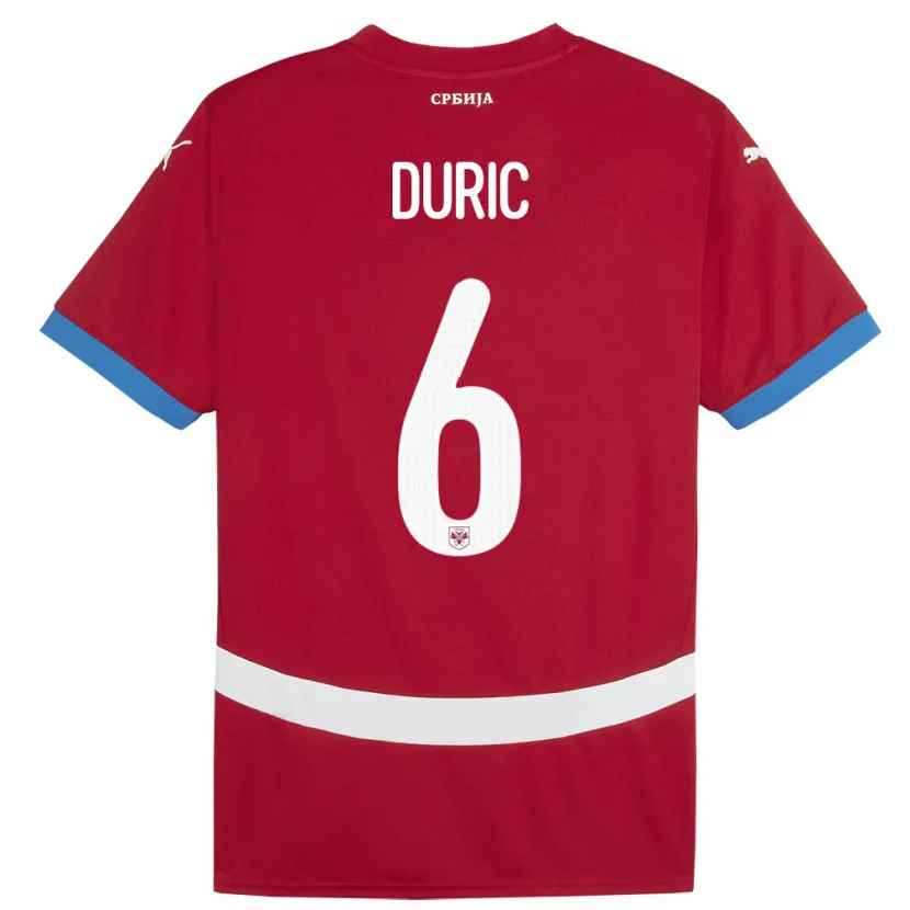 Danxen Heren Servië Andrej Duric #6 Rood Thuisshirt Thuistenue 24-26 T-Shirt