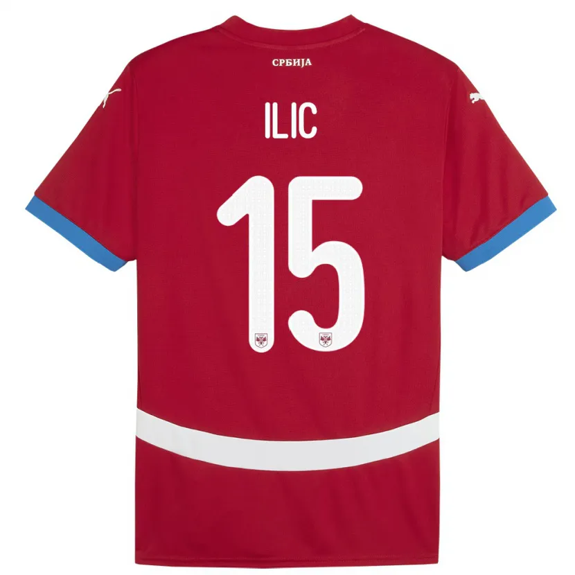 Danxen Heren Servië Mihajlo Ilic #15 Rood Thuisshirt Thuistenue 24-26 T-Shirt