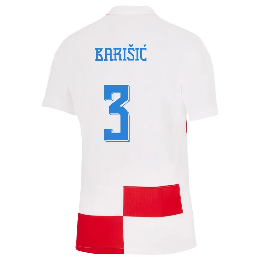 Danxen Heren Kroatië Borna Barisic #3 Wit Rood Thuisshirt Thuistenue 24-26 T-Shirt