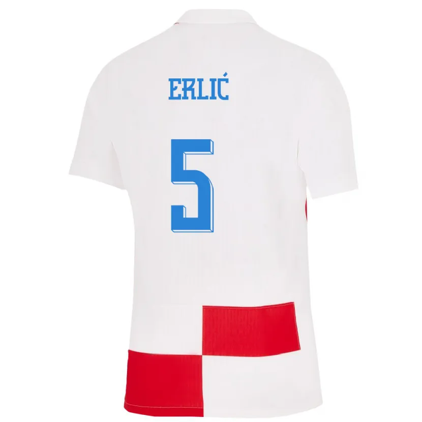 Danxen Heren Kroatië Martin Erlic #5 Wit Rood Thuisshirt Thuistenue 24-26 T-Shirt