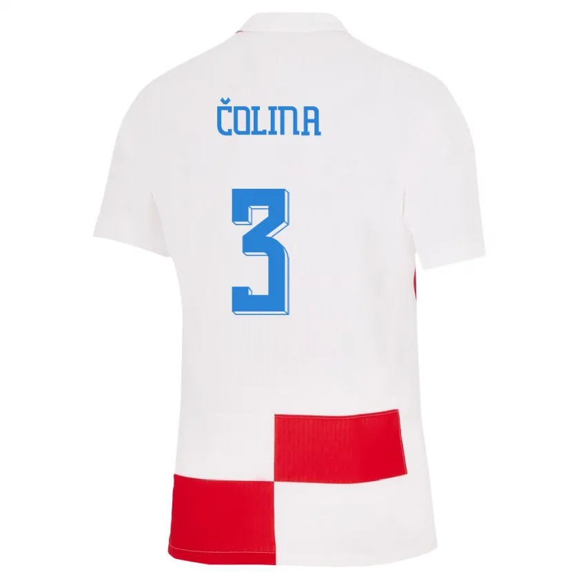 Danxen Heren Kroatië David Colina #3 Wit Rood Thuisshirt Thuistenue 24-26 T-Shirt