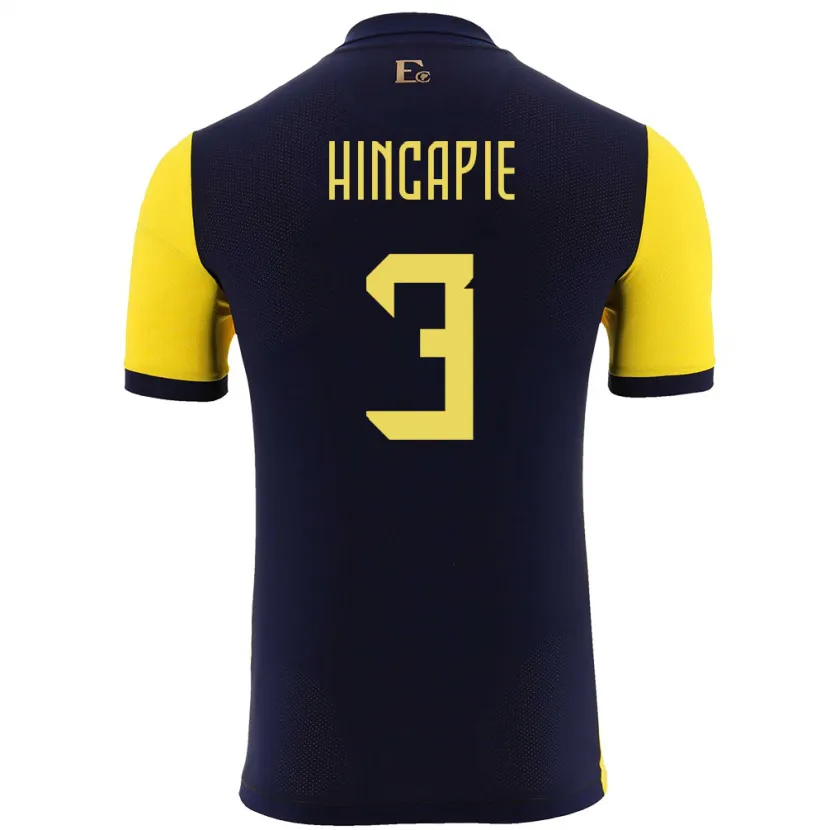 Danxen Heren Ecuador Piero Hincapie #3 Geel Thuisshirt Thuistenue 24-26 T-Shirt