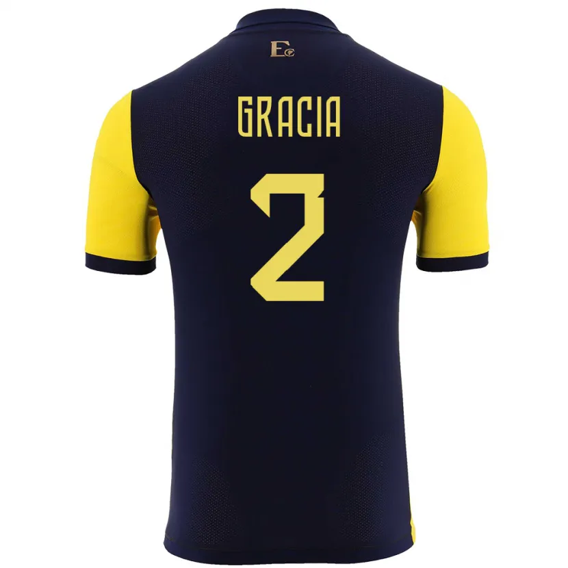 Danxen Heren Ecuador Ericka Gracia #2 Geel Thuisshirt Thuistenue 24-26 T-Shirt