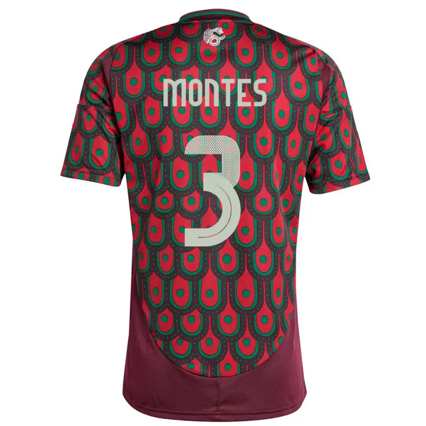 Danxen Heren Mexico Cesar Montes #3 Kastanjebruin Thuisshirt Thuistenue 24-26 T-Shirt