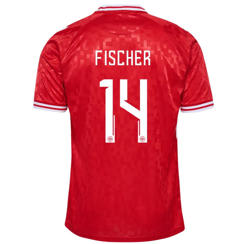 Danxen Heren Denemarken Mikkel Fischer #14 Rood Thuisshirt Thuistenue 24-26 T-Shirt