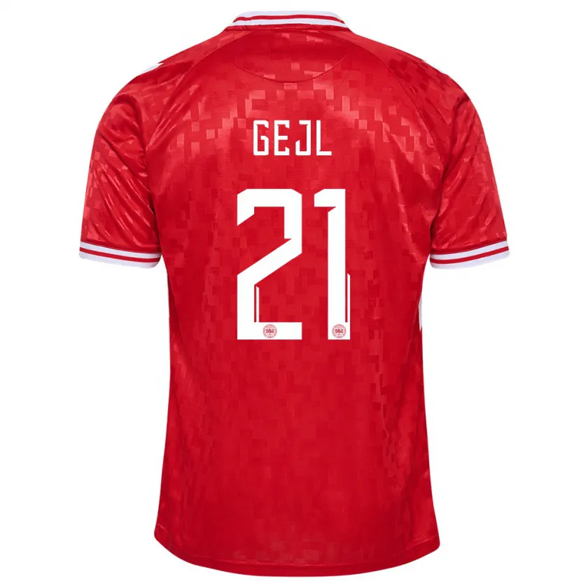 Danxen Heren Denemarken Mille Gejl #21 Rood Thuisshirt Thuistenue 24-26 T-Shirt