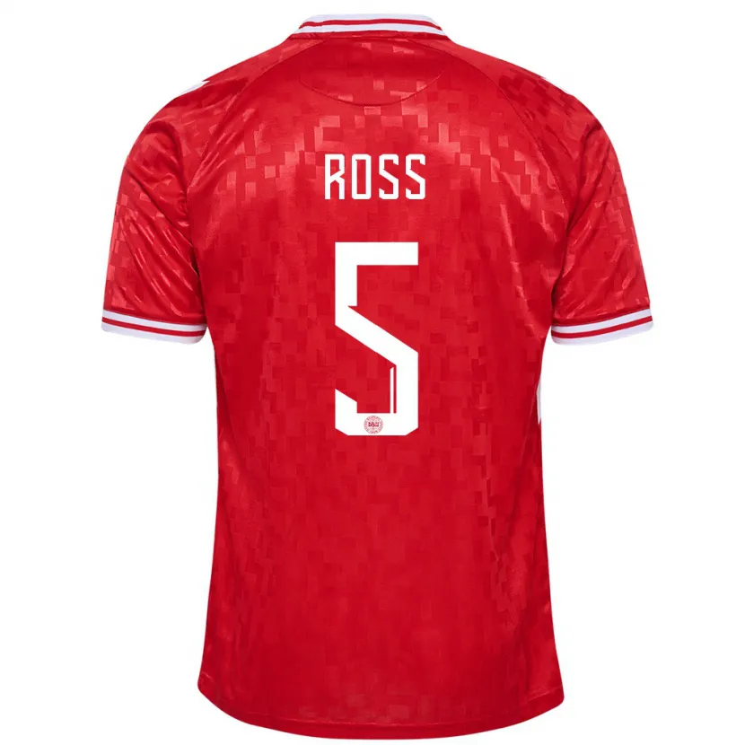 Danxen Heren Denemarken Mathias Ross #5 Rood Thuisshirt Thuistenue 24-26 T-Shirt
