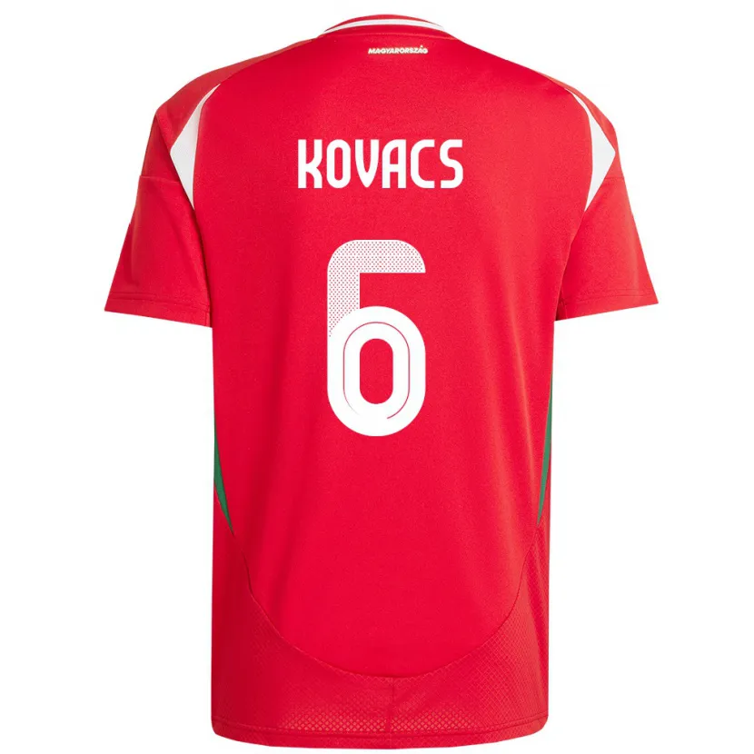 Danxen Heren Hongarije Noel Kovács #6 Rood Thuisshirt Thuistenue 24-26 T-Shirt