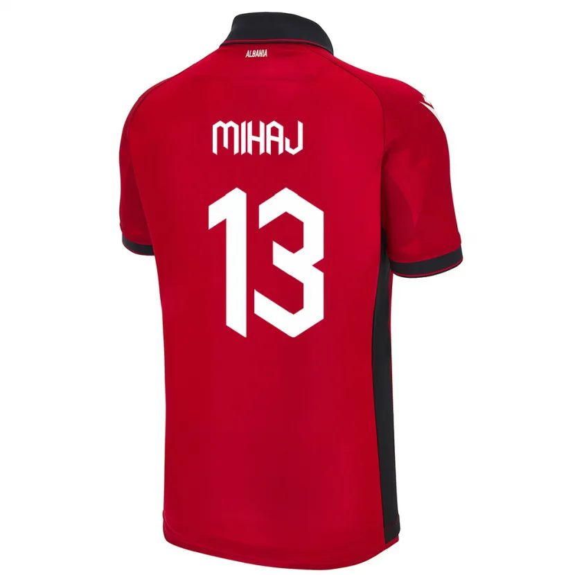 Danxen Heren Albanië Enea Mihaj #13 Rood Thuisshirt Thuistenue 24-26 T-Shirt