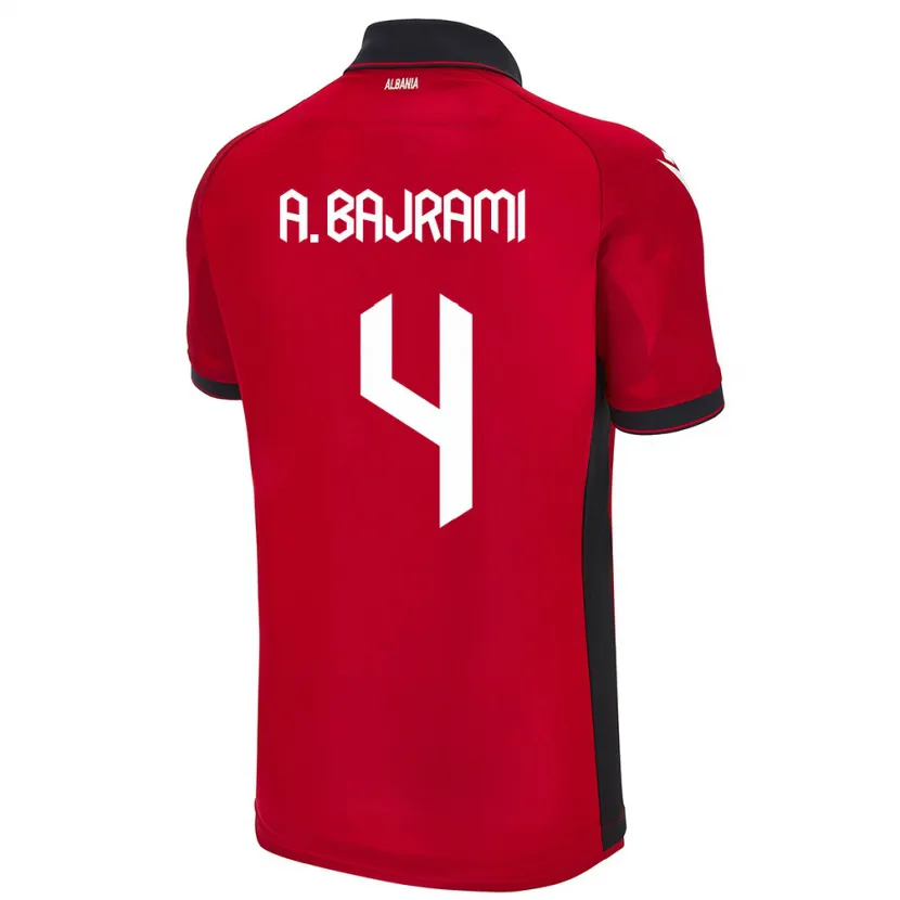 Danxen Heren Albanië Adrian Bajrami #4 Rood Thuisshirt Thuistenue 24-26 T-Shirt