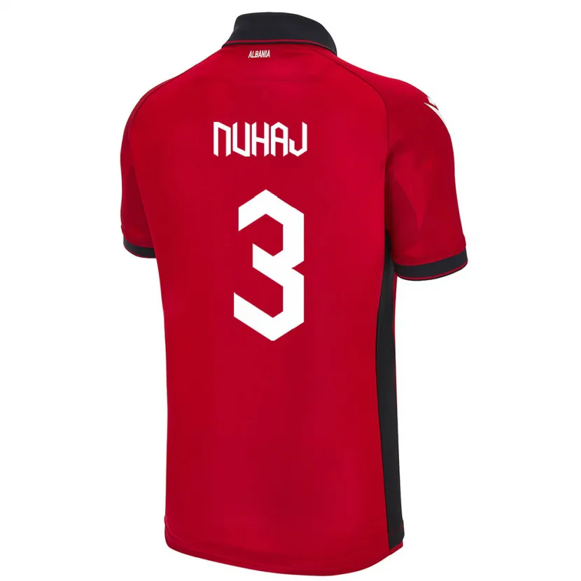 Danxen Heren Albanië Fabjano Nuhaj #3 Rood Thuisshirt Thuistenue 24-26 T-Shirt