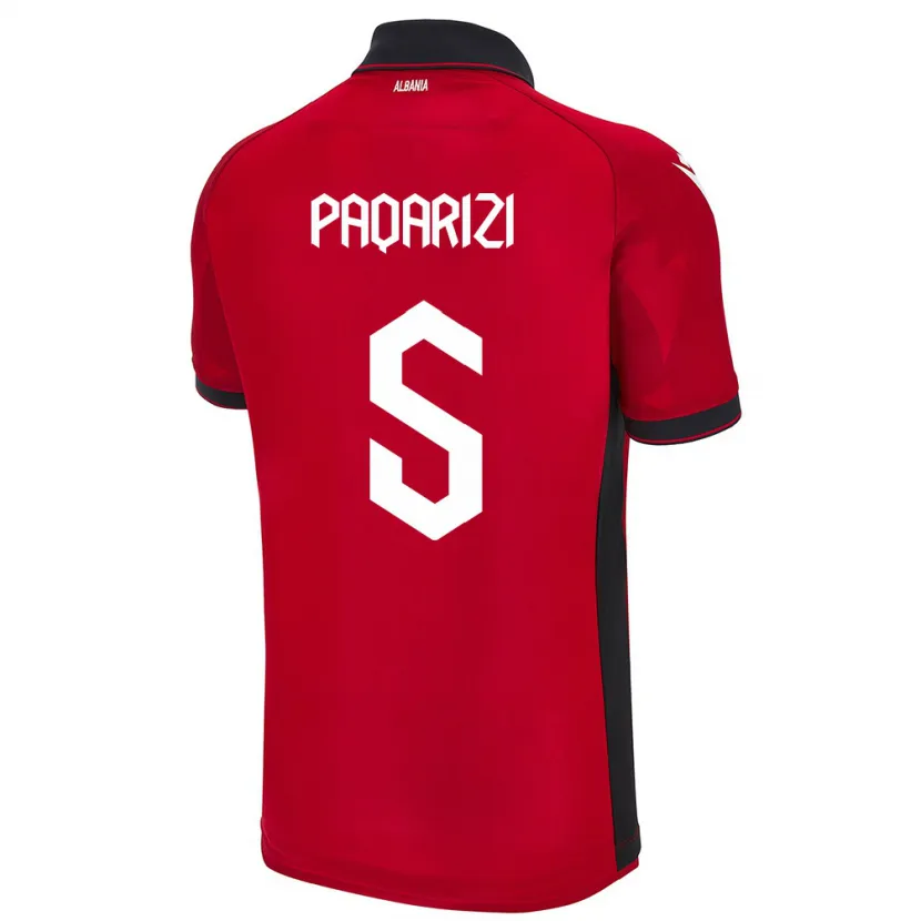 Danxen Heren Albanië Vesa Paqarizi #5 Rood Thuisshirt Thuistenue 24-26 T-Shirt
