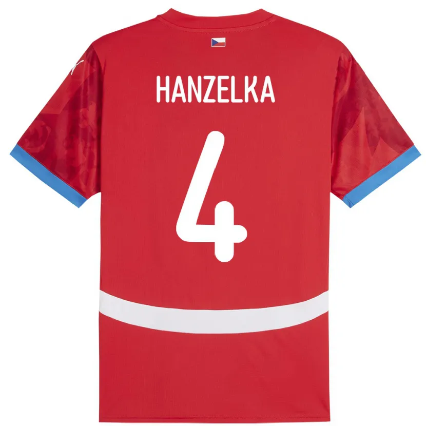 Danxen Heren Tsjechië Denis Hanzelka #4 Rood Thuisshirt Thuistenue 24-26 T-Shirt