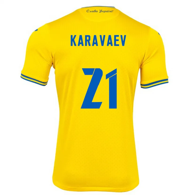 Danxen Heren Oekraïne Oleksandr Karavaev #21 Geel Thuisshirt Thuistenue 24-26 T-Shirt