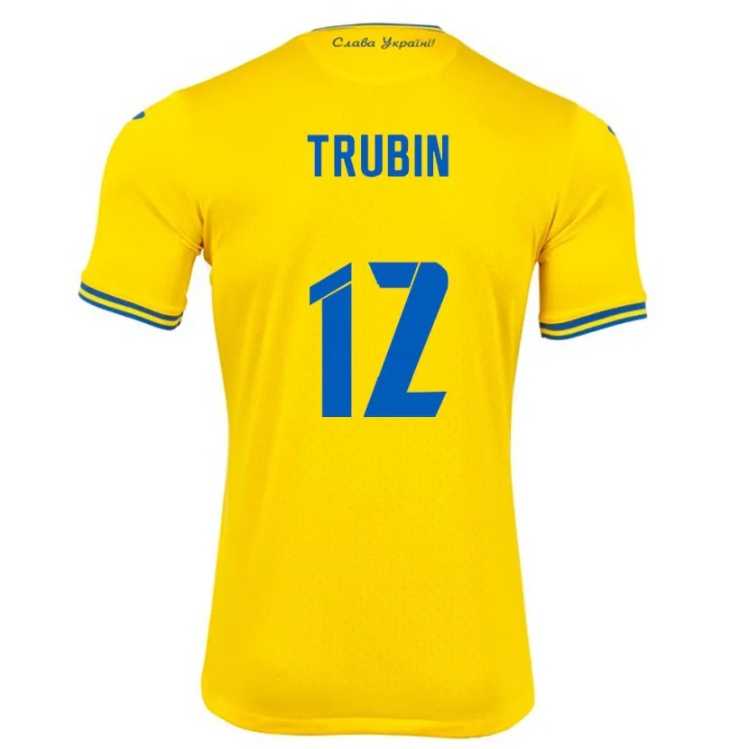Danxen Heren Oekraïne Anatoliy Trubin #12 Geel Thuisshirt Thuistenue 24-26 T-Shirt