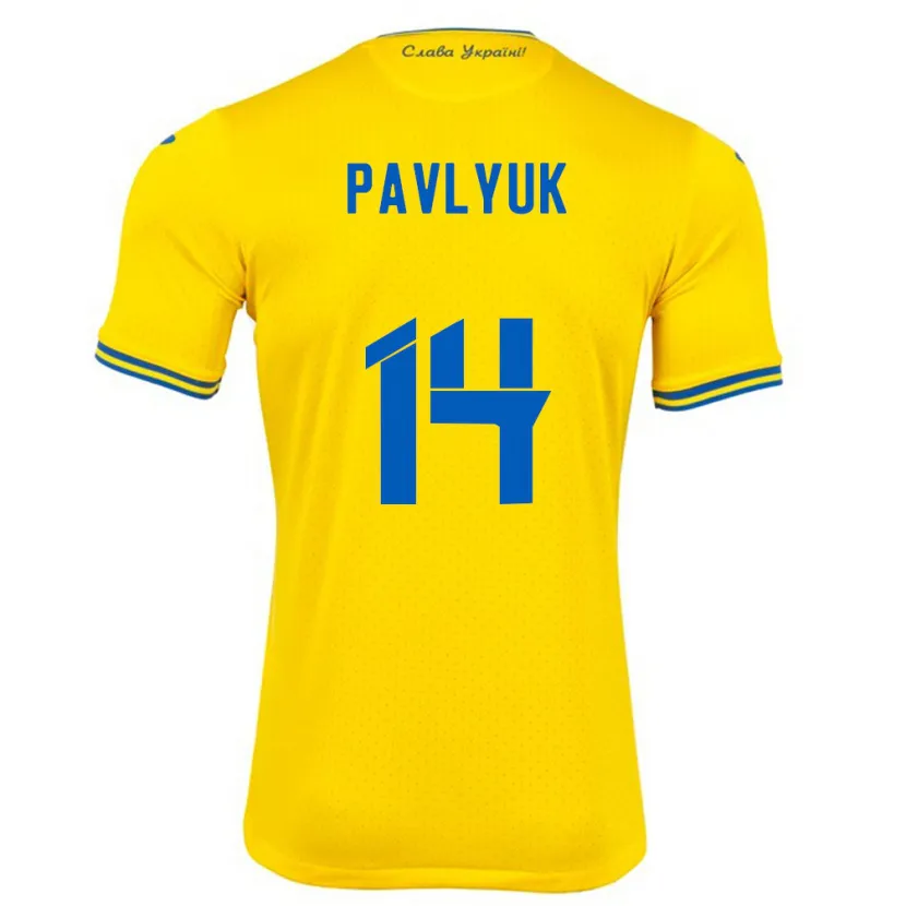Danxen Heren Oekraïne Yevgen Pavlyuk #14 Geel Thuisshirt Thuistenue 24-26 T-Shirt