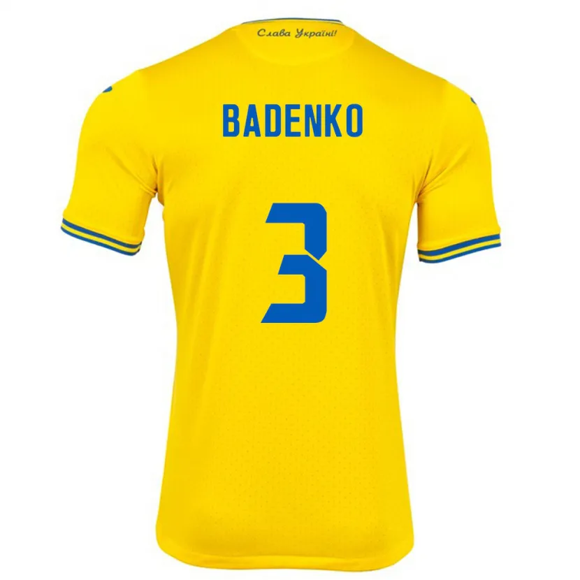 Danxen Heren Oekraïne Ilya Badenko #3 Geel Thuisshirt Thuistenue 24-26 T-Shirt