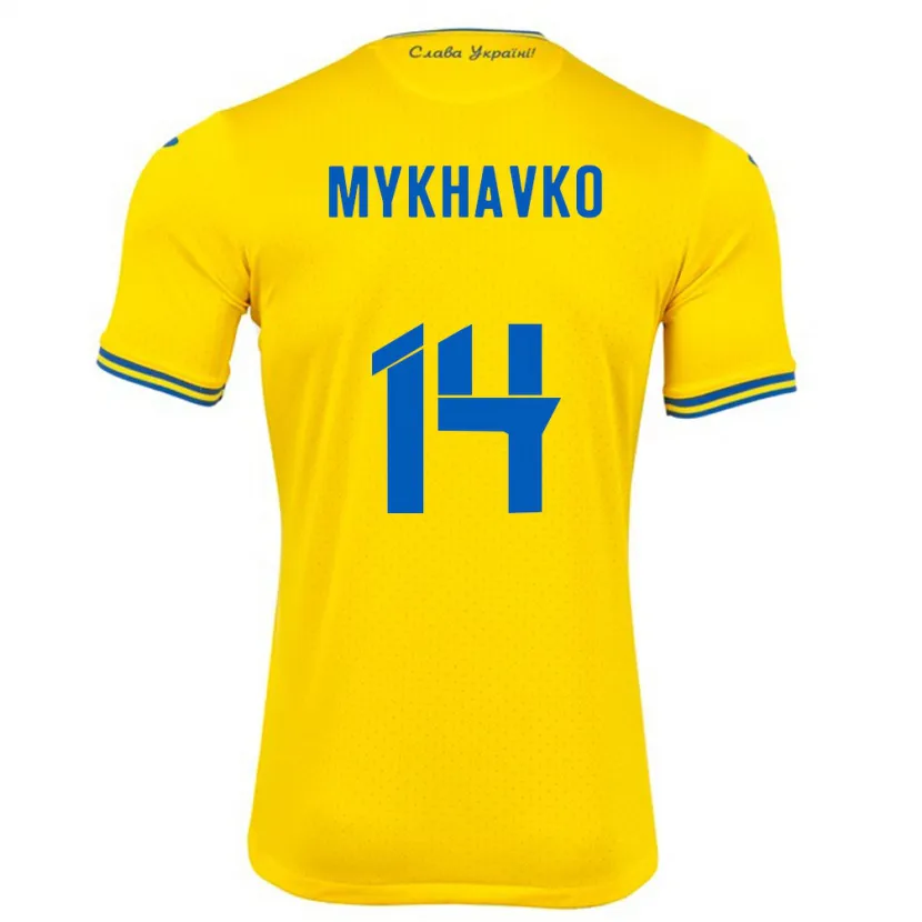 Danxen Heren Oekraïne Taras Mykhavko #14 Geel Thuisshirt Thuistenue 24-26 T-Shirt