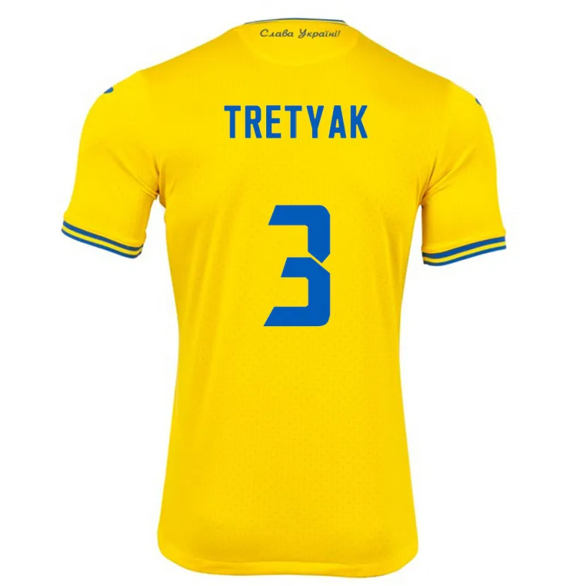 Danxen Heren Oekraïne Demyan Tretyak #3 Geel Thuisshirt Thuistenue 24-26 T-Shirt