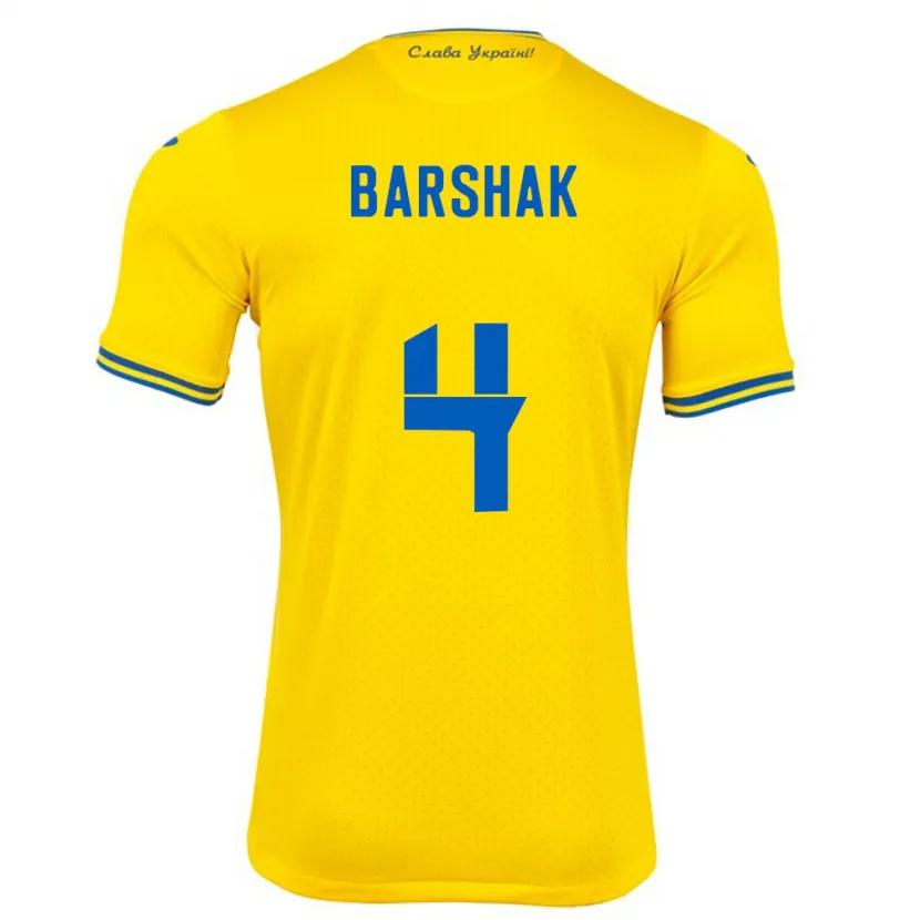 Danxen Heren Oekraïne Maksym Barshak #4 Geel Thuisshirt Thuistenue 24-26 T-Shirt