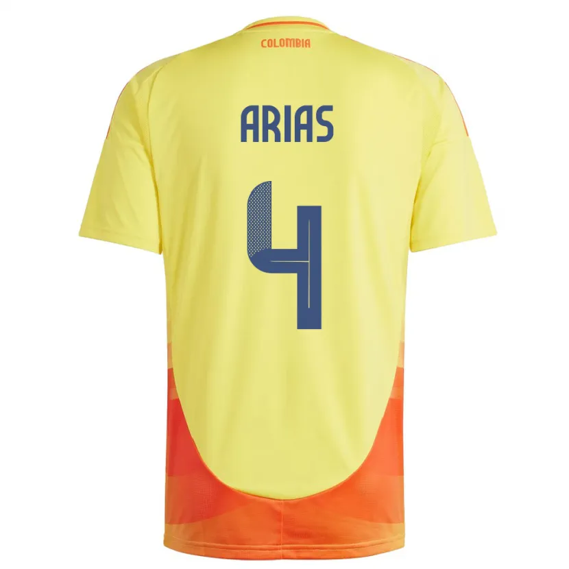 Danxen Heren Colombia Santiago Arias #4 Geel Thuisshirt Thuistenue 24-26 T-Shirt