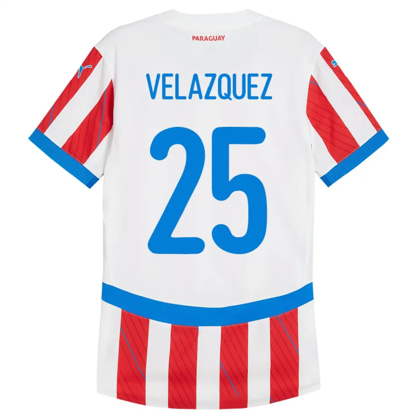 Danxen Heren Paraguay Gustavo Velázquez #25 Wit Rood Thuisshirt Thuistenue 24-26 T-Shirt