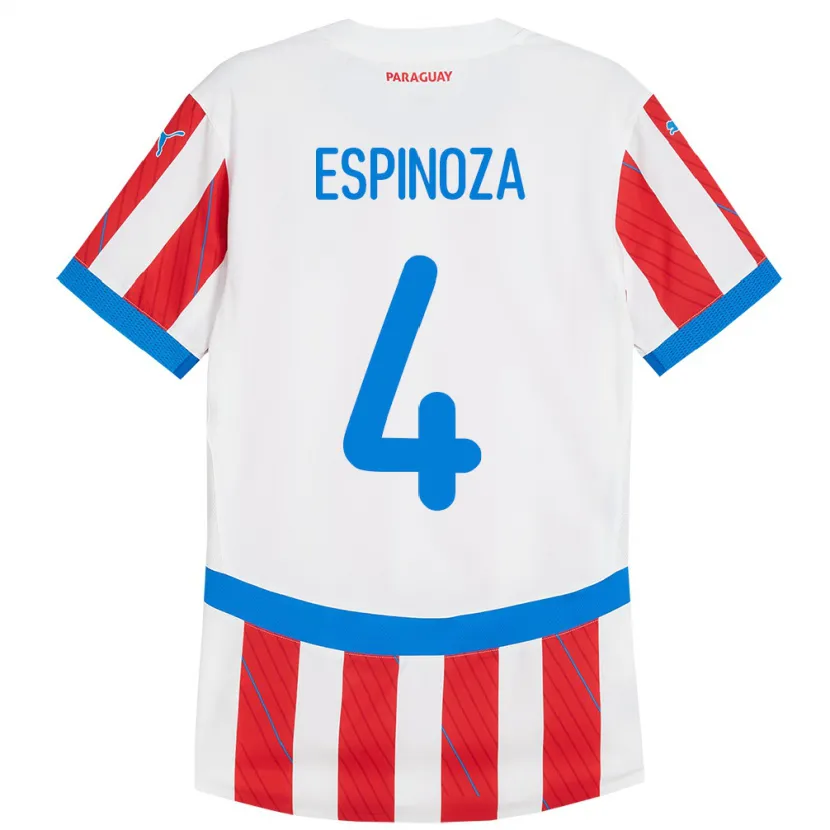 Danxen Heren Paraguay Matías Espinoza #4 Wit Rood Thuisshirt Thuistenue 24-26 T-Shirt