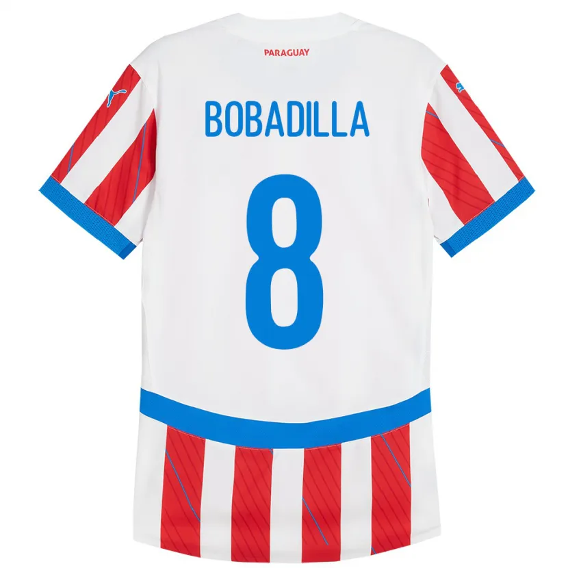 Danxen Heren Paraguay Damián Bobadilla #8 Wit Rood Thuisshirt Thuistenue 24-26 T-Shirt
