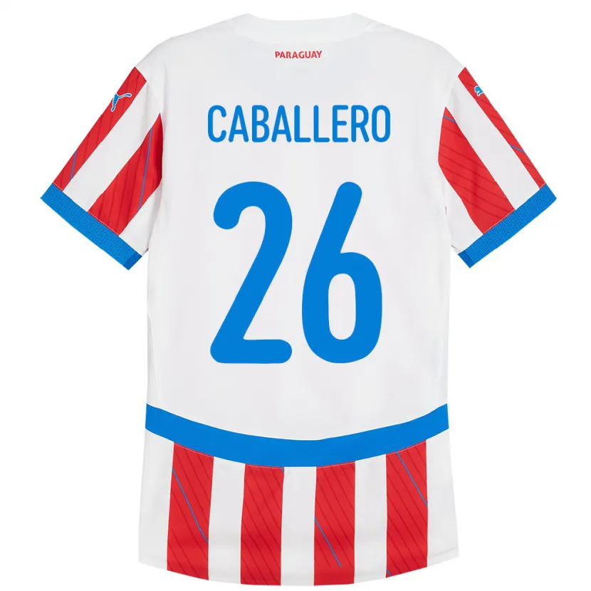 Danxen Heren Paraguay Hernesto Caballero #26 Wit Rood Thuisshirt Thuistenue 24-26 T-Shirt