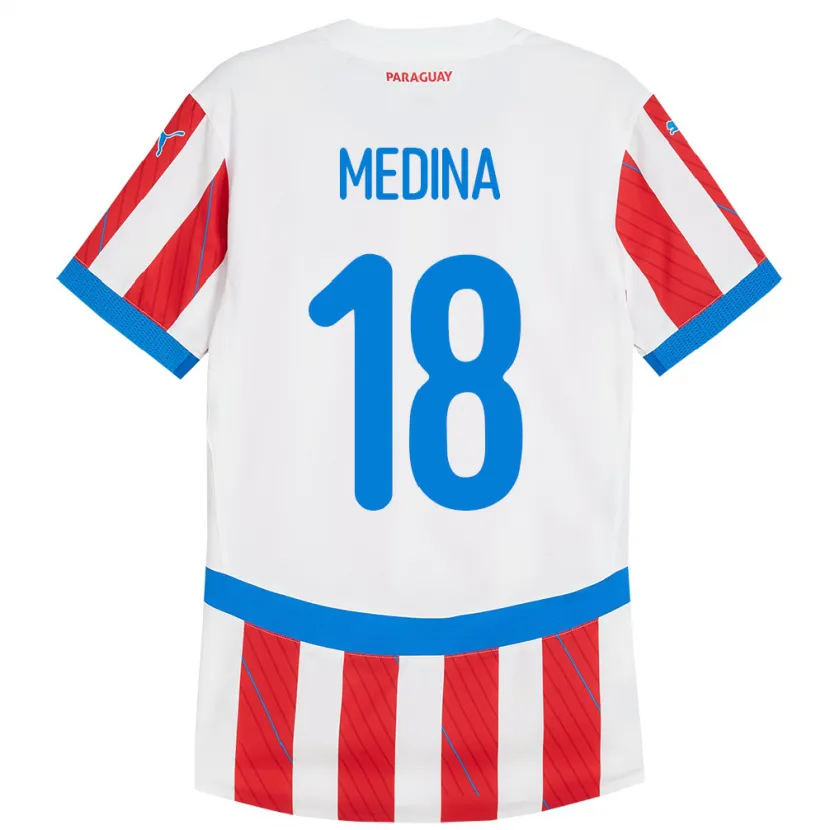 Danxen Heren Paraguay Jesús Medina #18 Wit Rood Thuisshirt Thuistenue 24-26 T-Shirt