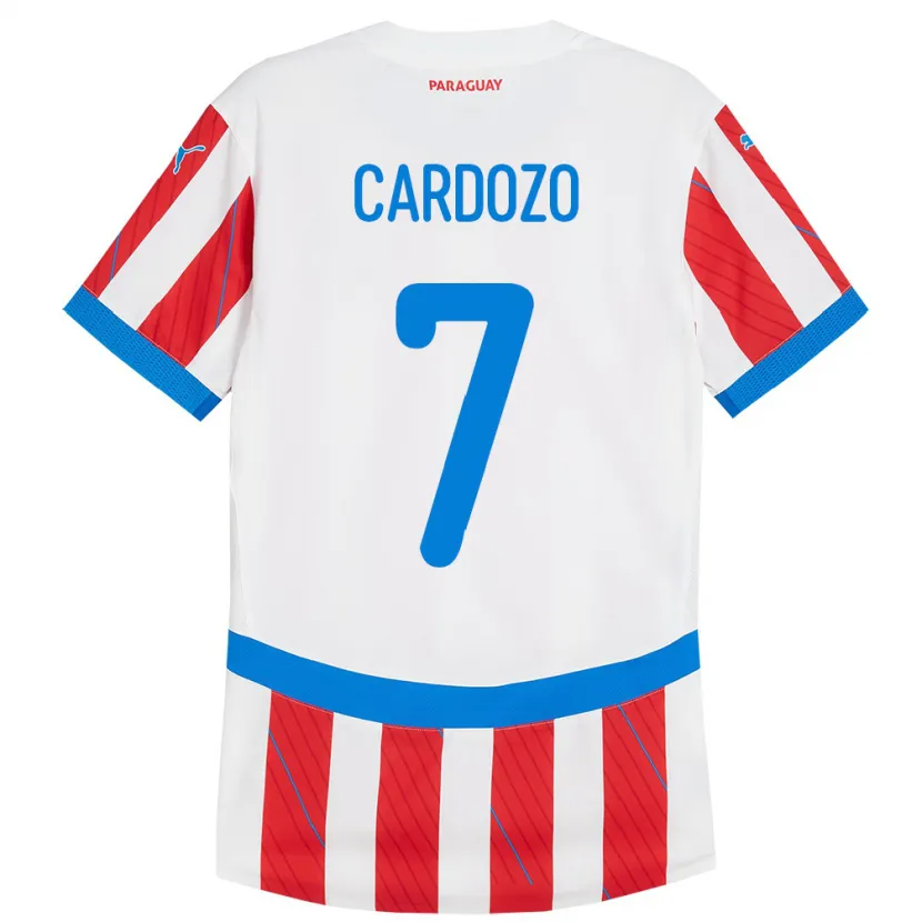 Danxen Heren Paraguay Fernando Cardozo #7 Wit Rood Thuisshirt Thuistenue 24-26 T-Shirt