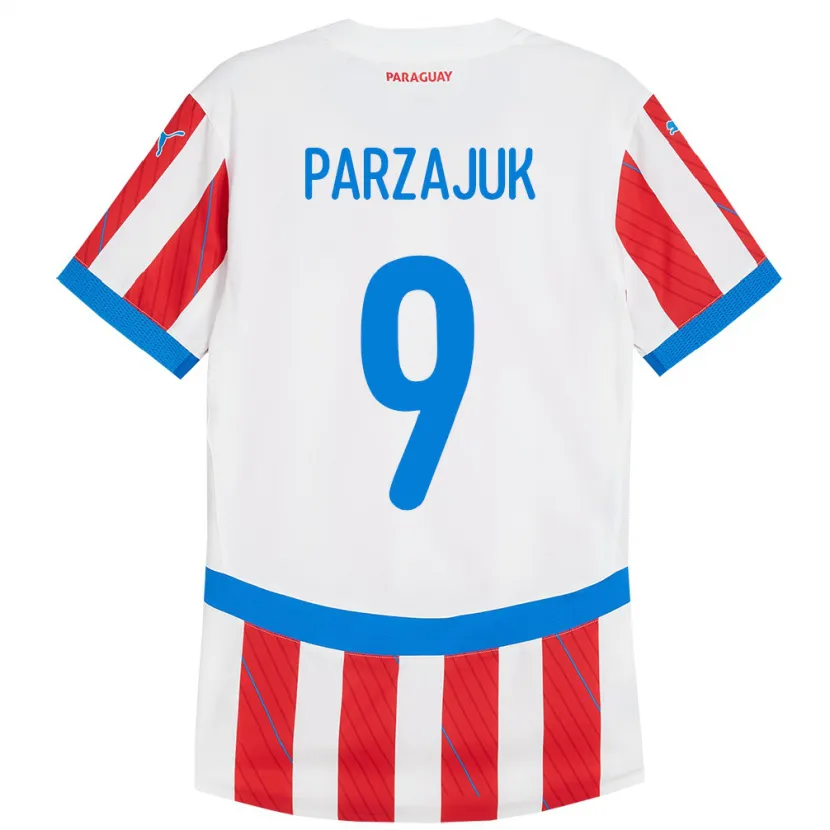 Danxen Heren Paraguay Kevin Parzajuk #9 Wit Rood Thuisshirt Thuistenue 24-26 T-Shirt