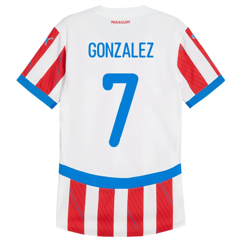 Danxen Heren Paraguay Diego González #7 Wit Rood Thuisshirt Thuistenue 24-26 T-Shirt