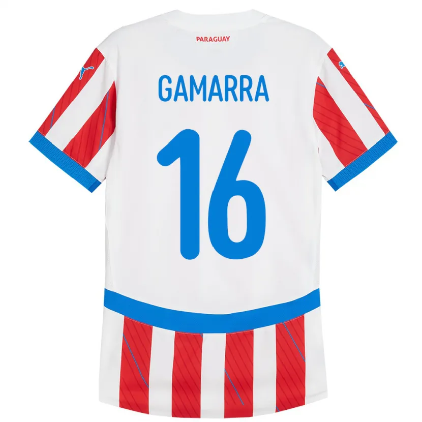Danxen Heren Paraguay Ariel Gamarra #16 Wit Rood Thuisshirt Thuistenue 24-26 T-Shirt
