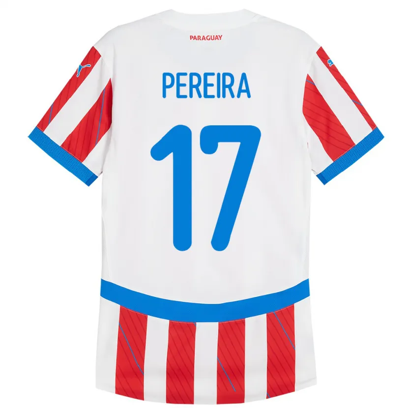 Danxen Heren Paraguay Kevin Pereira #17 Wit Rood Thuisshirt Thuistenue 24-26 T-Shirt