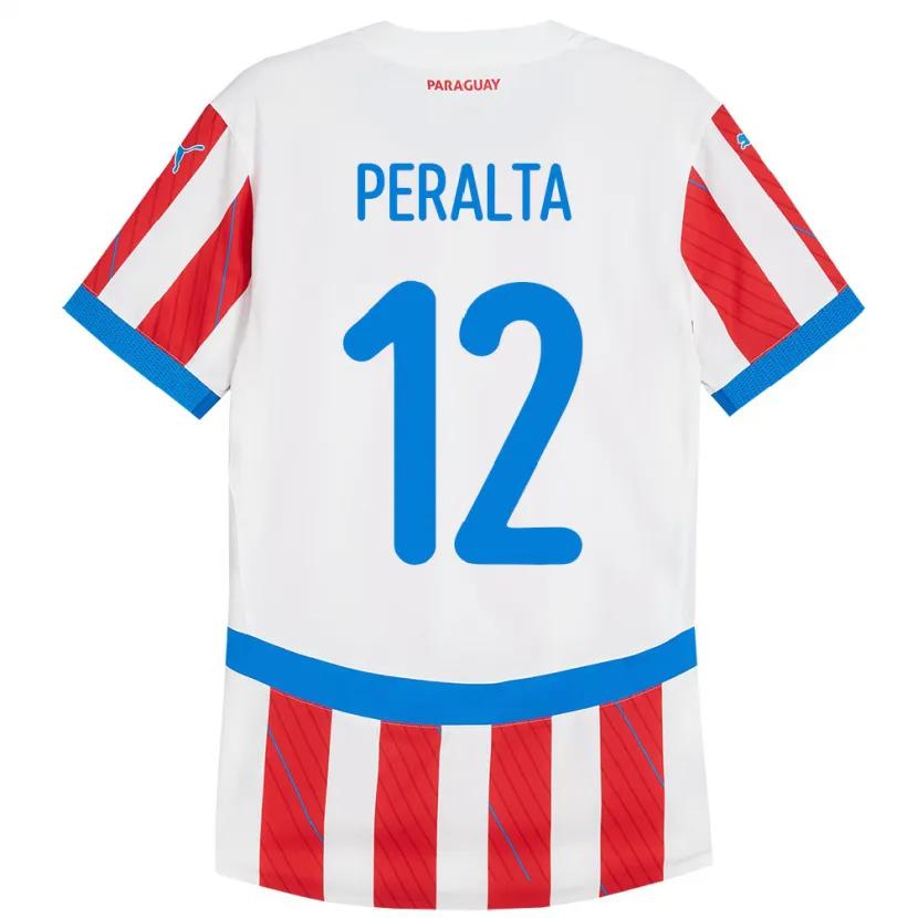 Danxen Heren Paraguay Jesús Peralta #12 Wit Rood Thuisshirt Thuistenue 24-26 T-Shirt
