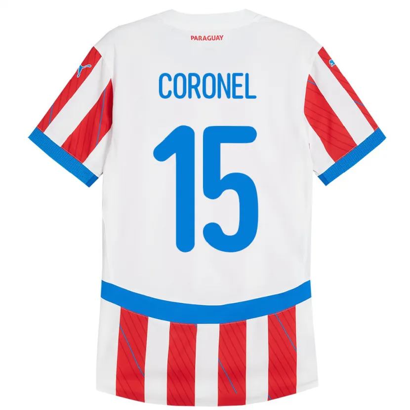 Danxen Heren Paraguay Éver Coronel #15 Wit Rood Thuisshirt Thuistenue 24-26 T-Shirt