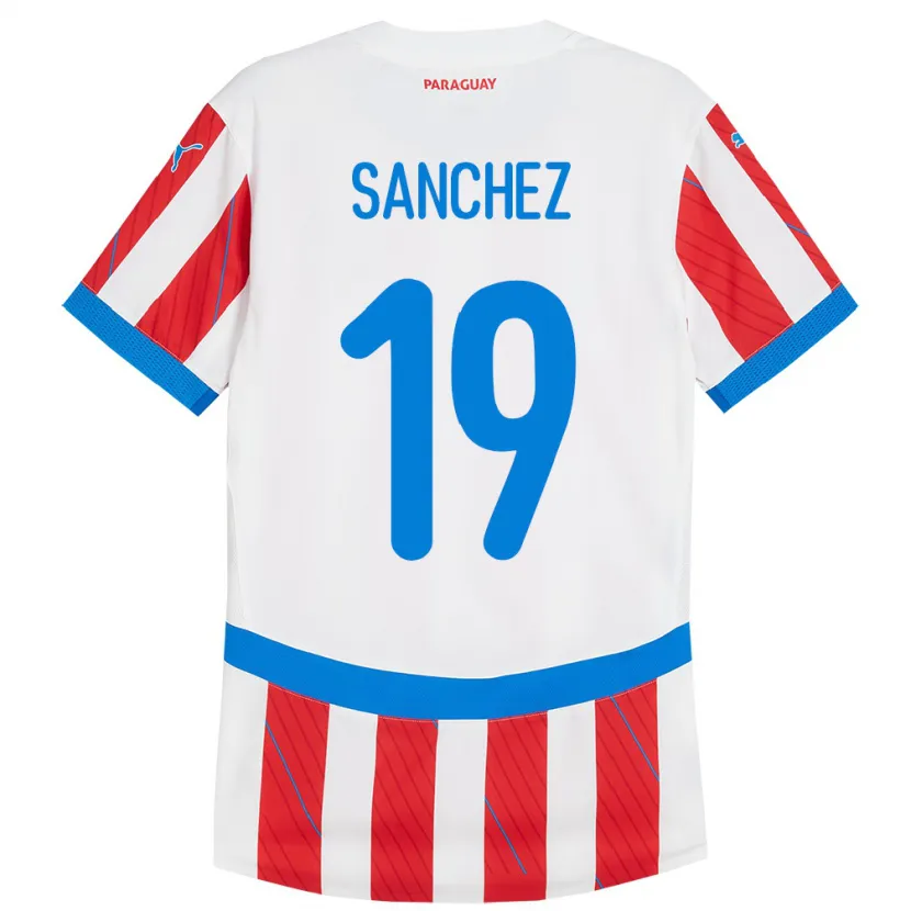 Danxen Heren Paraguay Juan Sánchez #19 Wit Rood Thuisshirt Thuistenue 24-26 T-Shirt